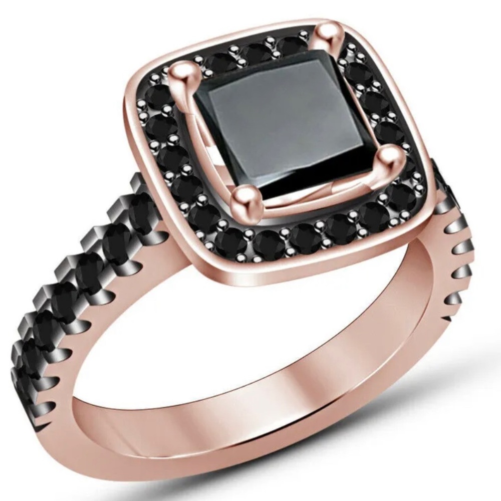 Princess Black Square Gold Jewelry Gift Size 7